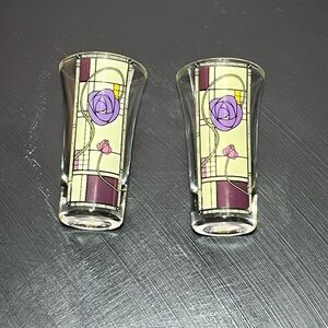 Art Deco charles Rennie Mackintosh Glasses with Purple Rose Design
